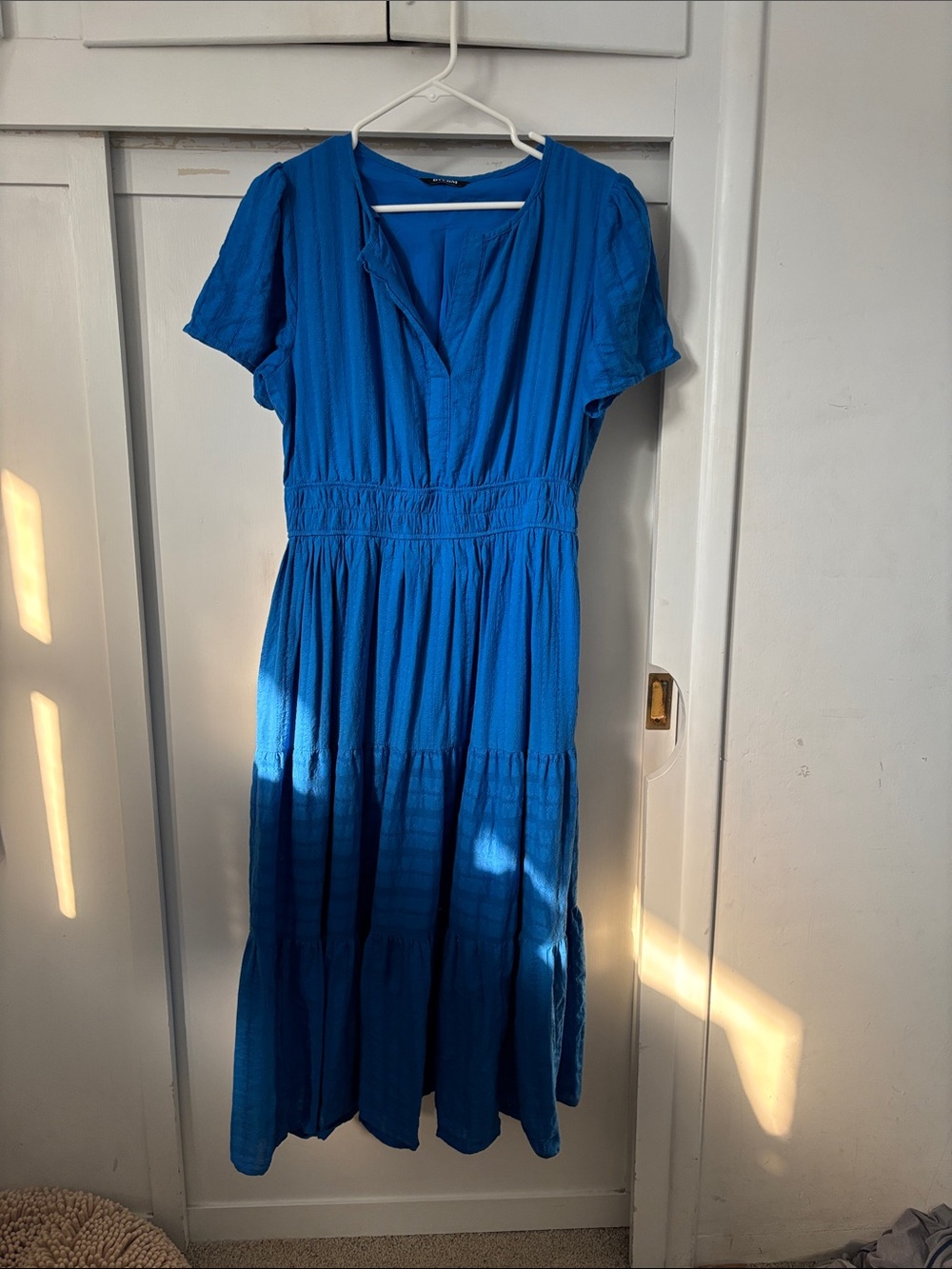 Classic Blue V-Neck Tiered Midi Dress